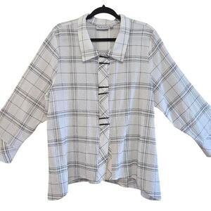Habitat, seersucker, white + black plaid, Lagenlook Shirt Jacket, Size XL
